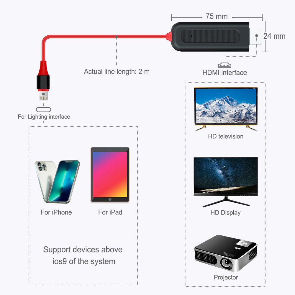 Pbuddy Lightning to HDTV Cable 1080P Digital AV Cord for TV projector Plug and Play Pbuddy Lightning to HDTV Cable 1080P Digital AV Cord for TV projector Plug and Play